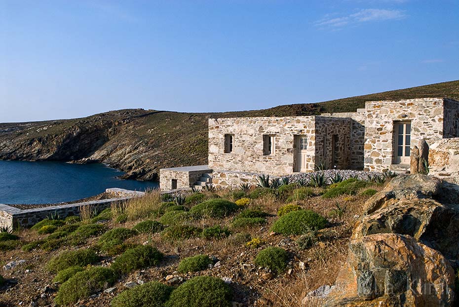Modern stone house exterior with sea views